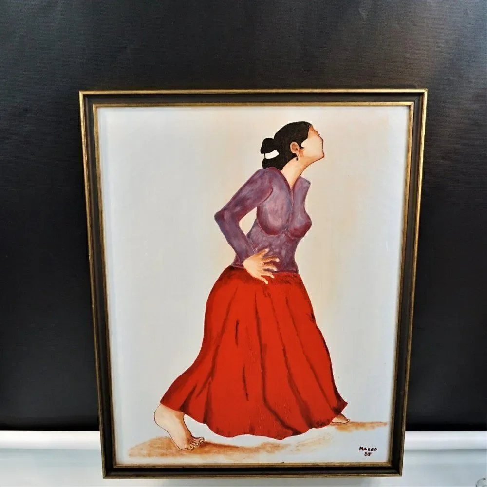 Barefoot Southwestern Women Original Painting Signed Malco '85 Gallery Framed